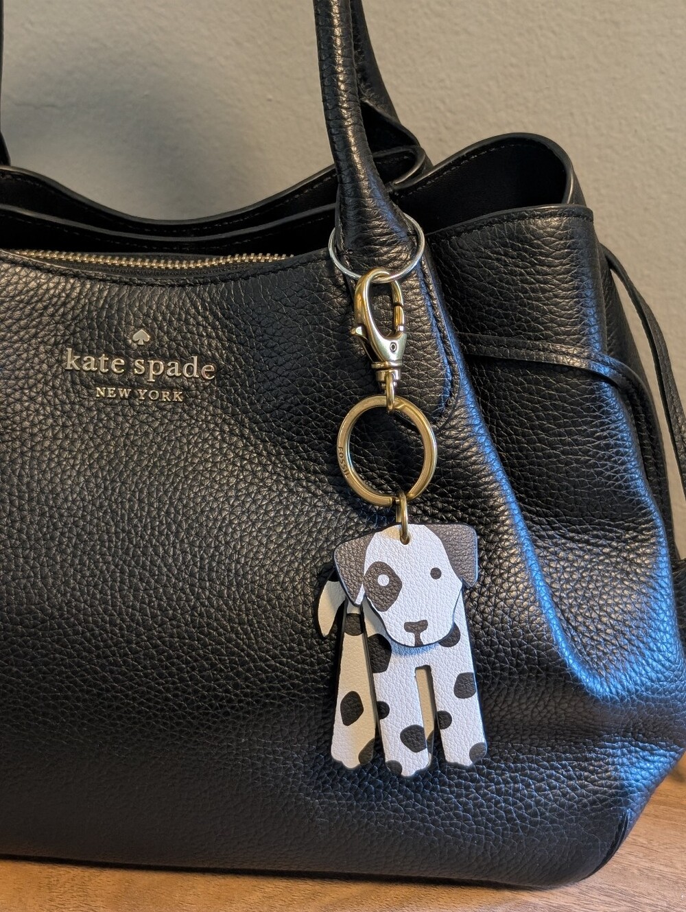 Fossil Dalmatian Sofia Dog Layered Leather Bag Charm Keychain FOB